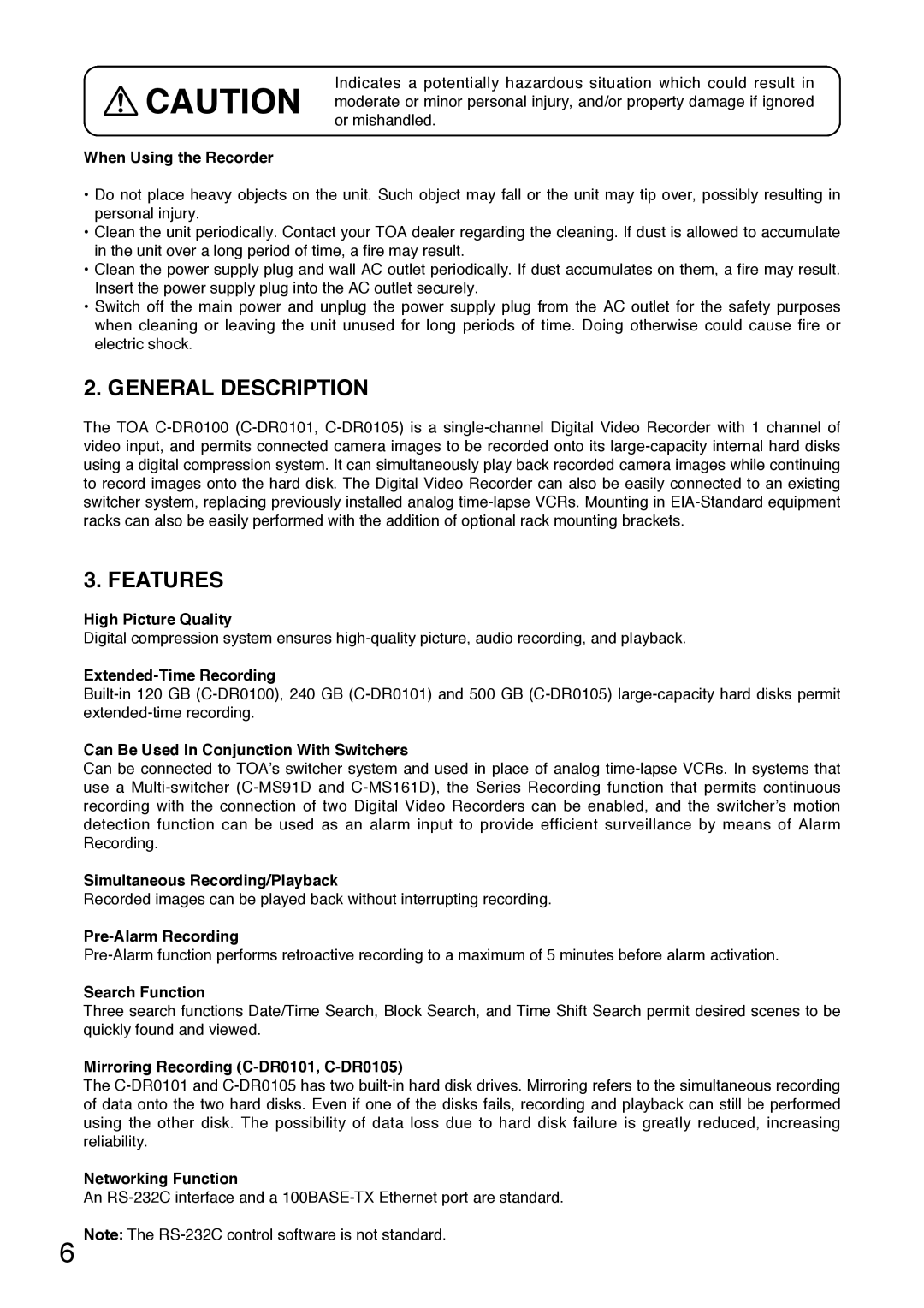 Toshiba C-DR0101 instruction manual General Description, Features 