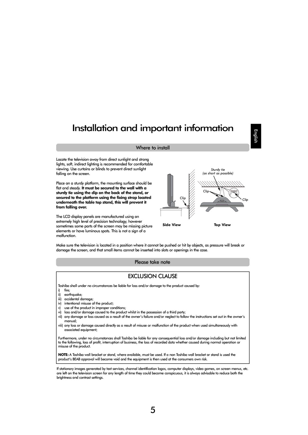 Toshiba C3030, X3030 manual Installation and important information, Where to install, Please take note, Side View, Top View 