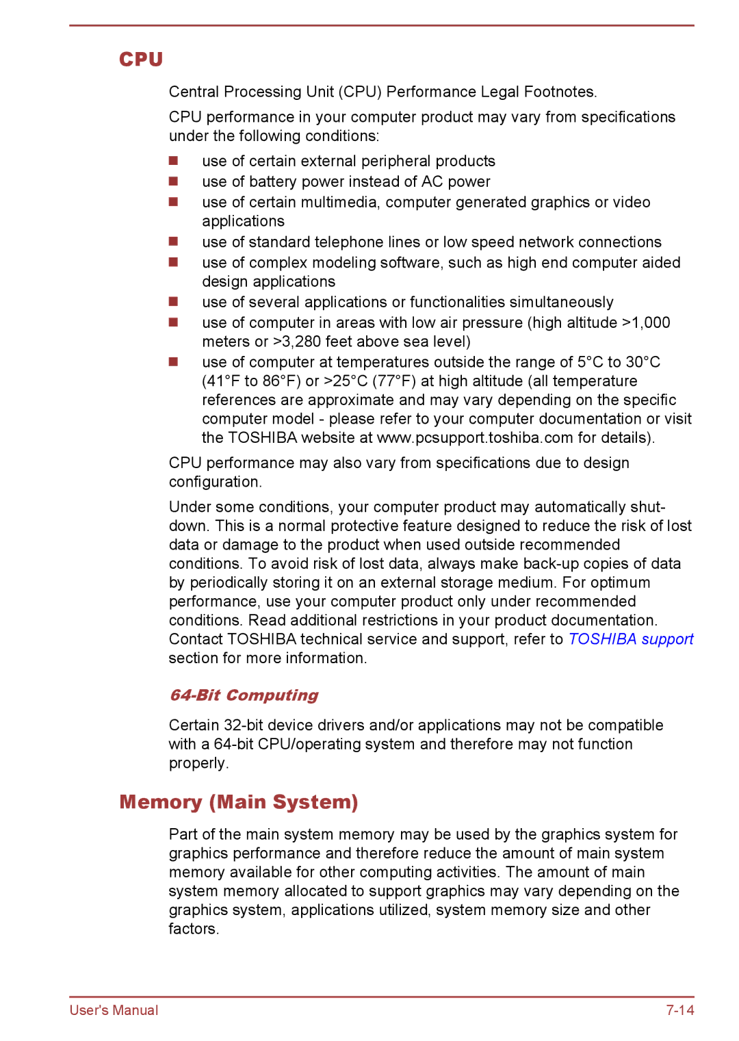 Toshiba C55D-A, C50-A, C55t-A, C50D-A, C50Dt-A, C55-A, C55Dt-A, C50t-A manual Memory Main System, Bit Computing 