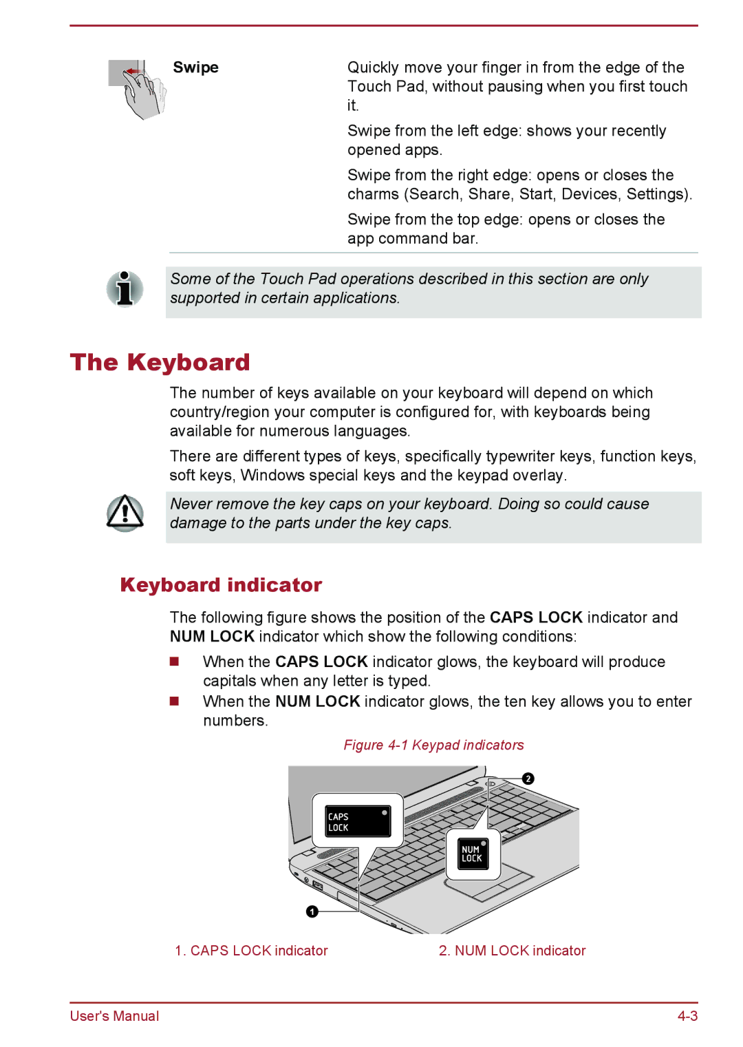 Toshiba C55t-A, C50-A, C50D-A, C50Dt-A, C55-A, C55Dt-A, C55D-A, C50t-A manual Keyboard indicator 