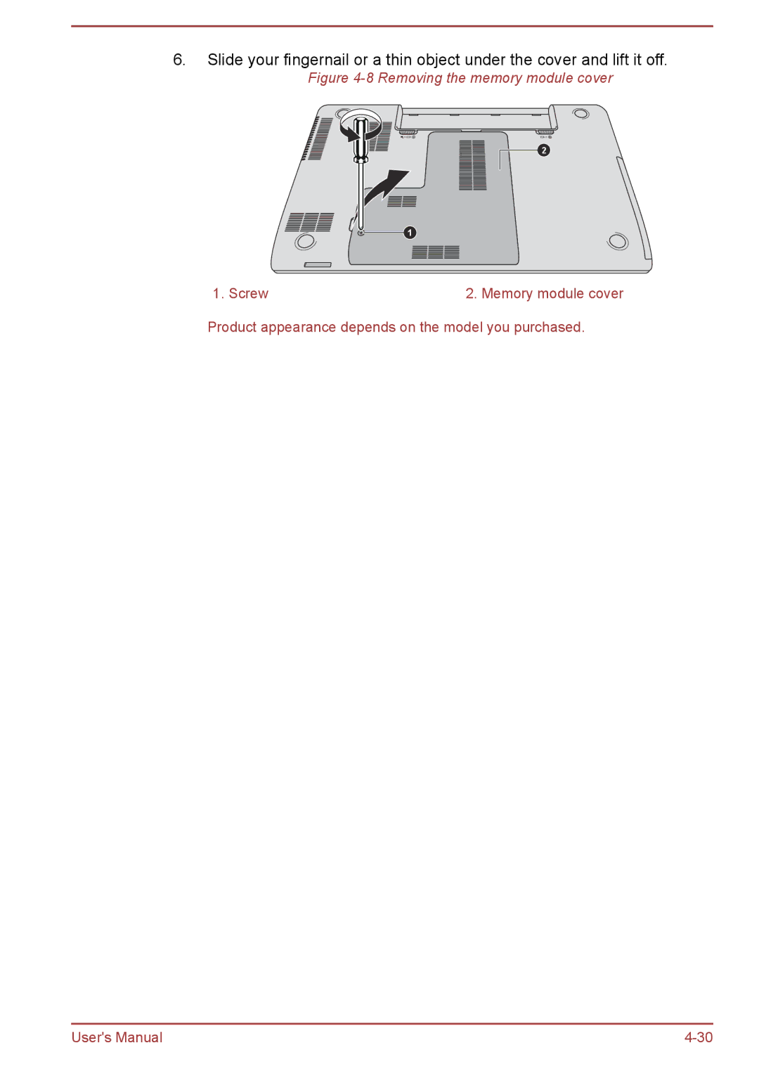 Toshiba C55-A, C50-A, C55t-A, C50D-A, C50Dt-A, C55Dt-A, C55D-A, C50t-A manual Removing the memory module cover 