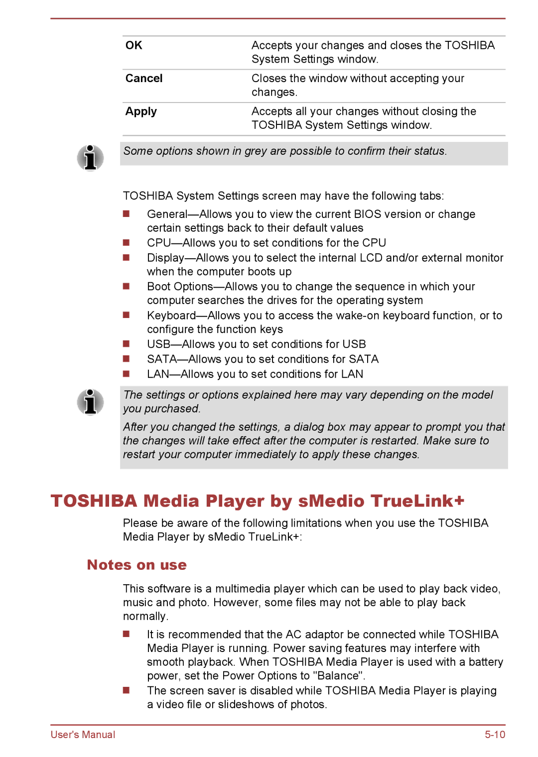 Toshiba C50Dt-A, C50-A, C55t-A, C50D-A, C55-A, C55Dt-A, C55D-A, C50t-A Toshiba Media Player by sMedio TrueLink+, Cancel, Apply 