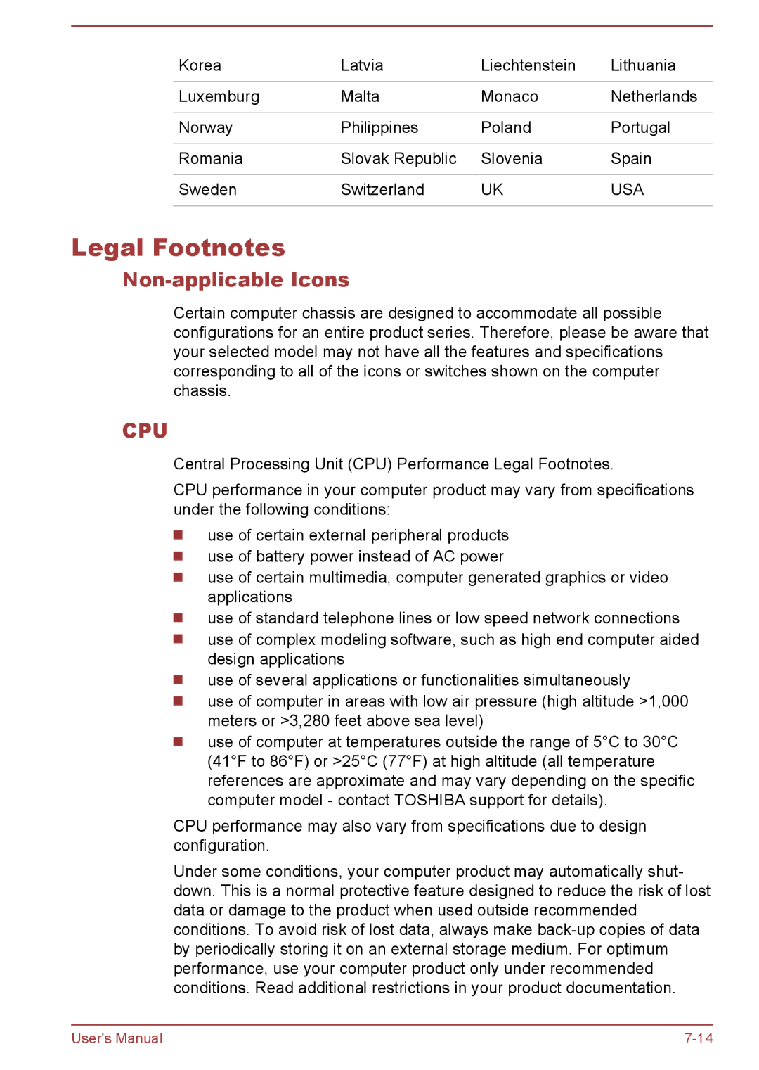 Toshiba C50-B, C5D-B, C50Dt-B, C50t-B user manual Legal Footnotes, Non-applicable Icons 