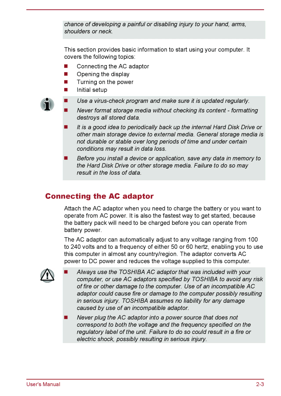 Toshiba C50-B, C5D-B, C50Dt-B, C50t-B user manual Connecting the AC adaptor 