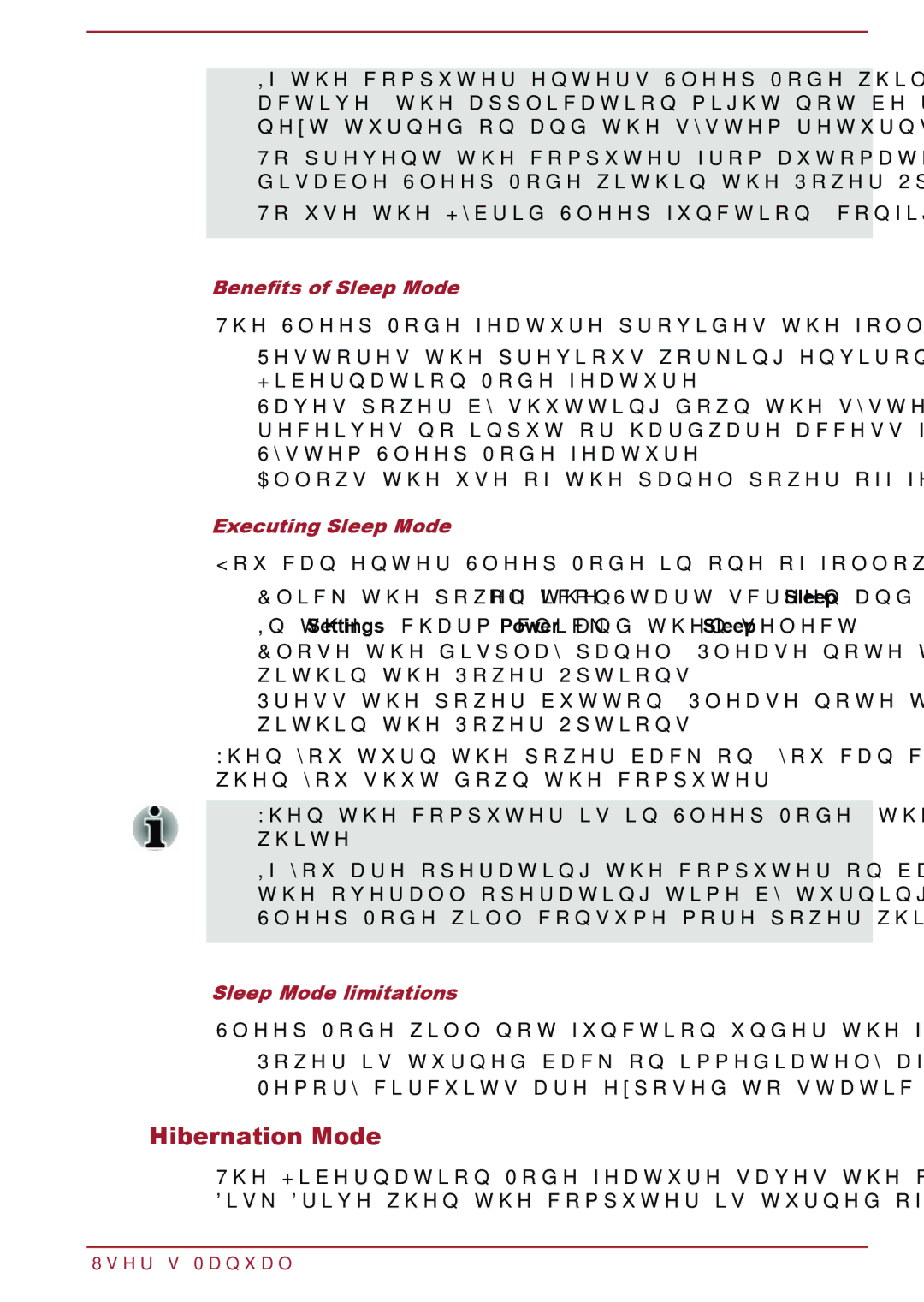 Toshiba C50-B, C5D-B, C50Dt-B, C50t-B Hibernation Mode, Benefits of Sleep Mode, Executing Sleep Mode, Sleep Mode limitations 