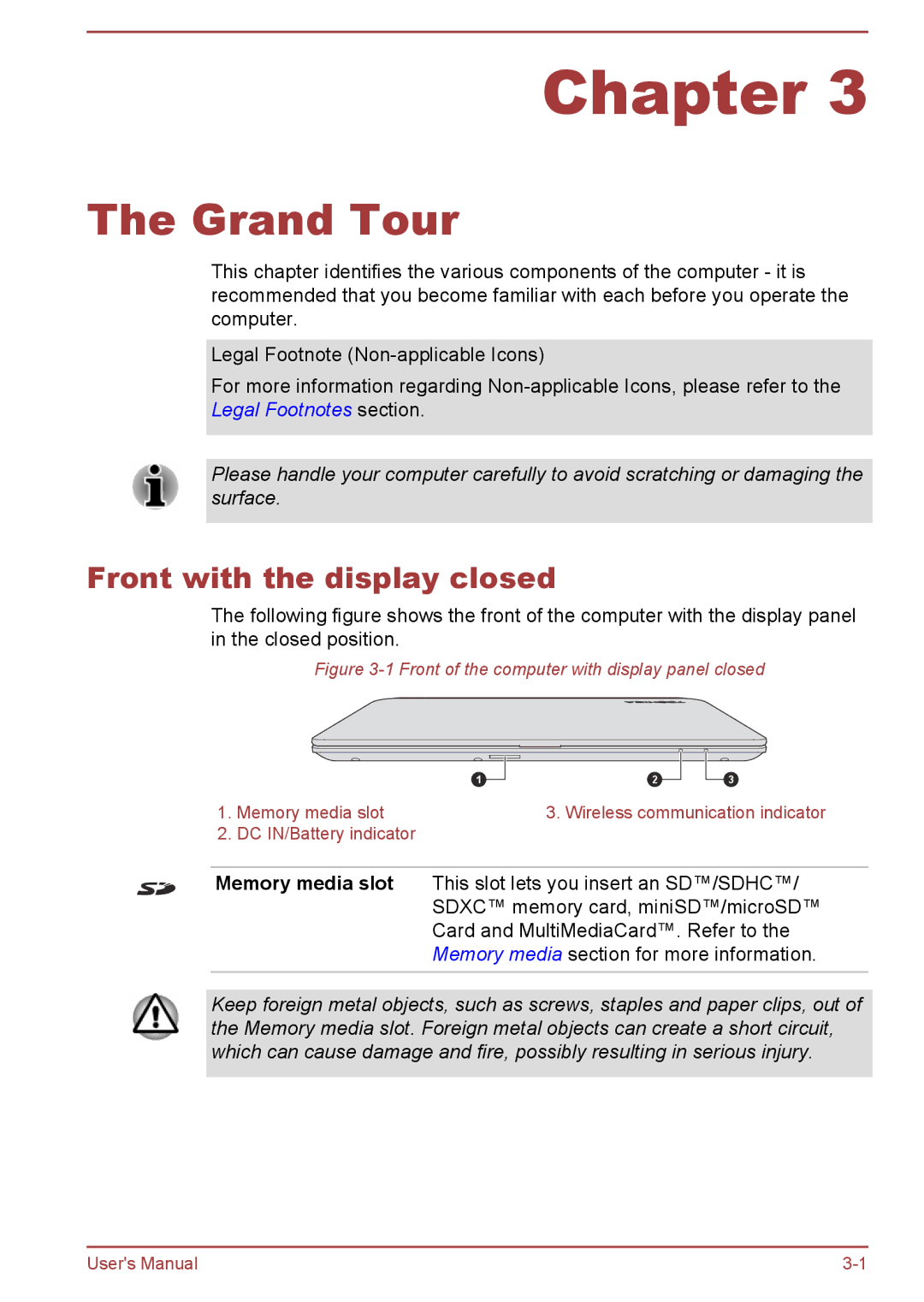 Toshiba C5D-B, C50-B, C50Dt-B, C50t-B user manual Grand Tour, Front with the display closed 