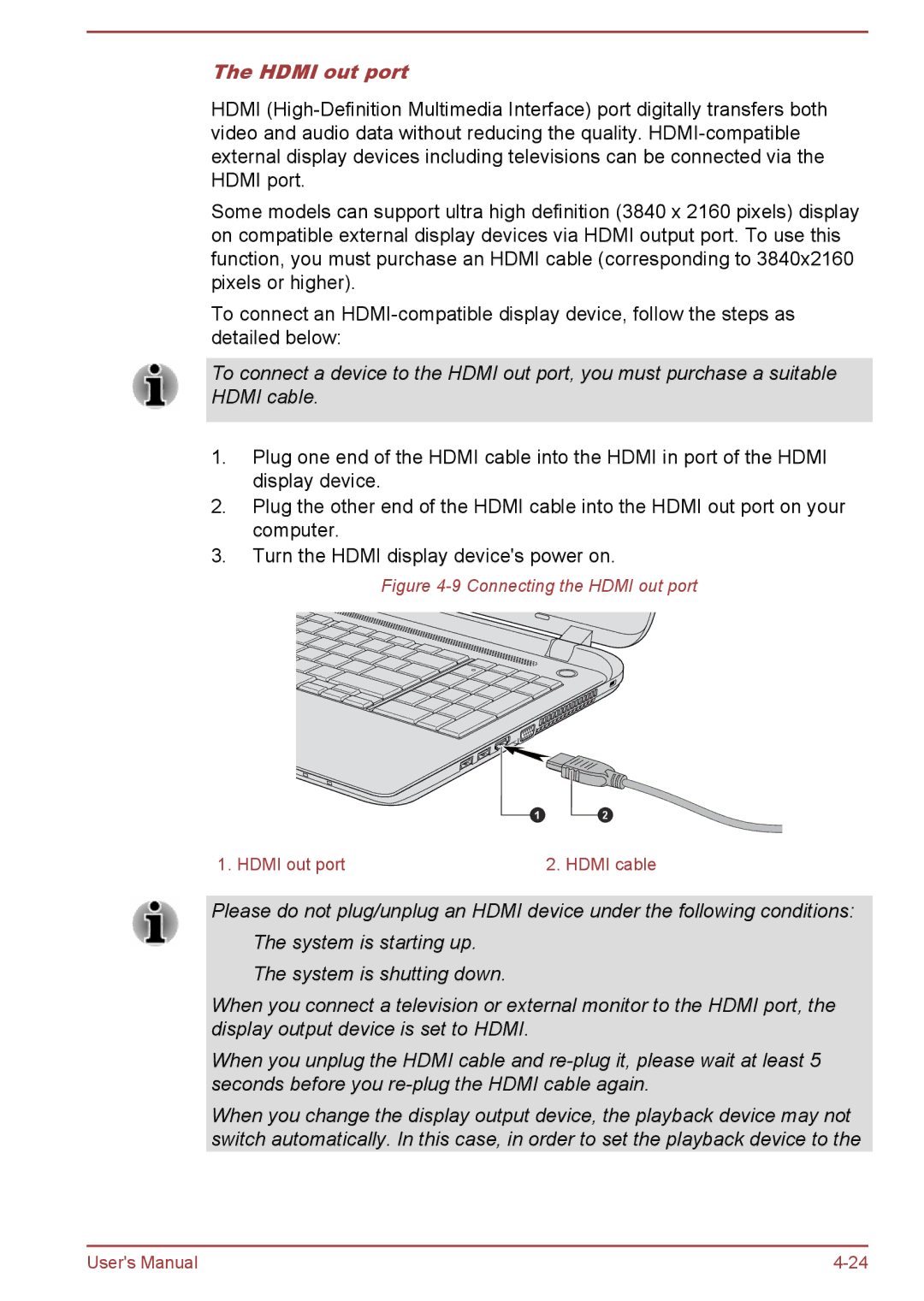 Toshiba C5D-B, C50-B, C50Dt-B, C50t-B user manual Connecting the Hdmi out port 