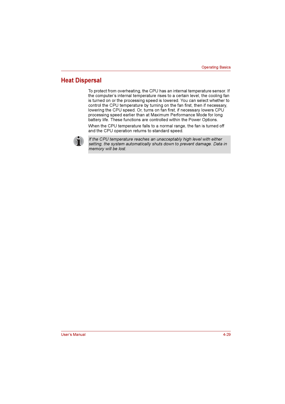 Toshiba C650D user manual Heat Dispersal 