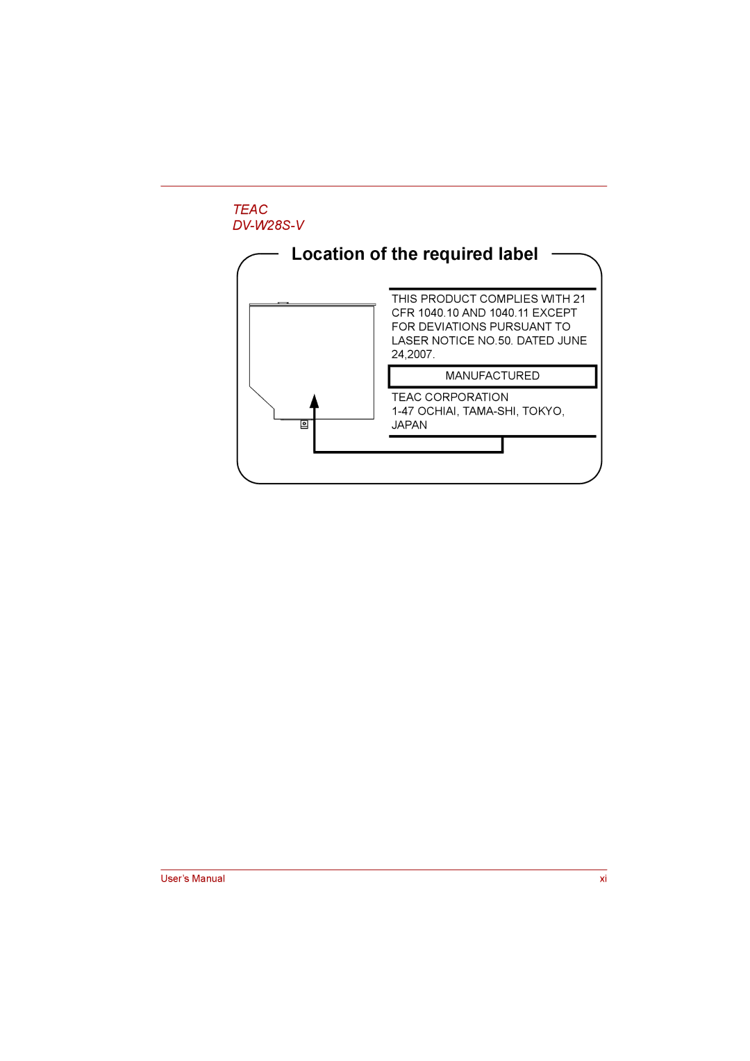 Toshiba C650D user manual Teac DV-W28S-V 