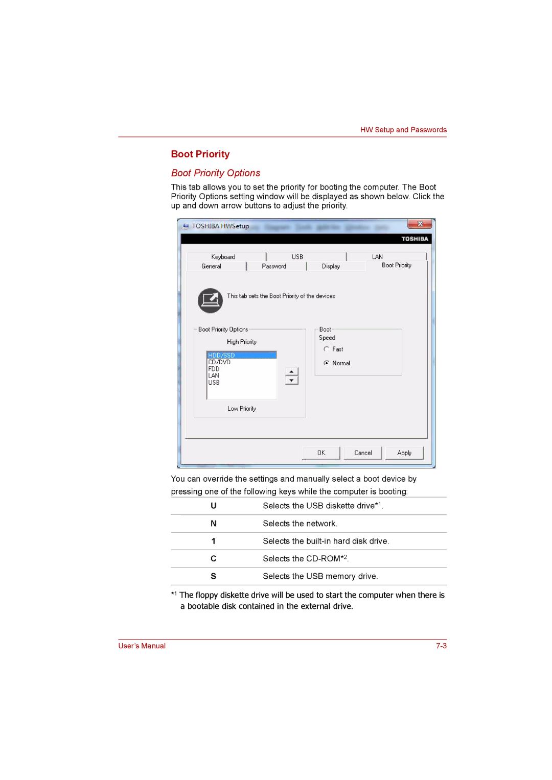 Toshiba C650D user manual Boot Priority Options 