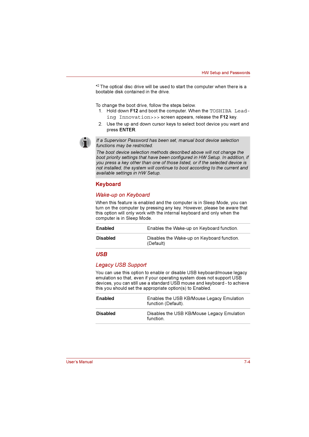 Toshiba C650D user manual Keyboard, Enabled, Disabled 