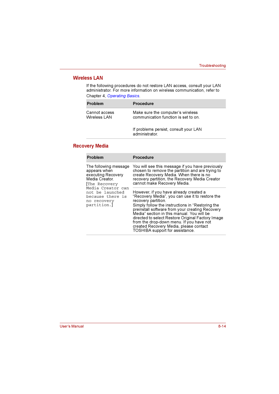 Toshiba C650D user manual Recovery Media, Partition 