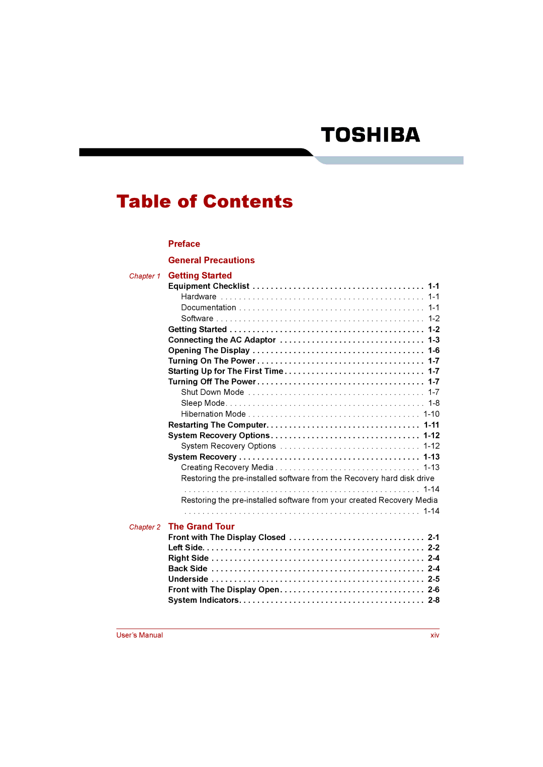 Toshiba C650D user manual Table of Contents 