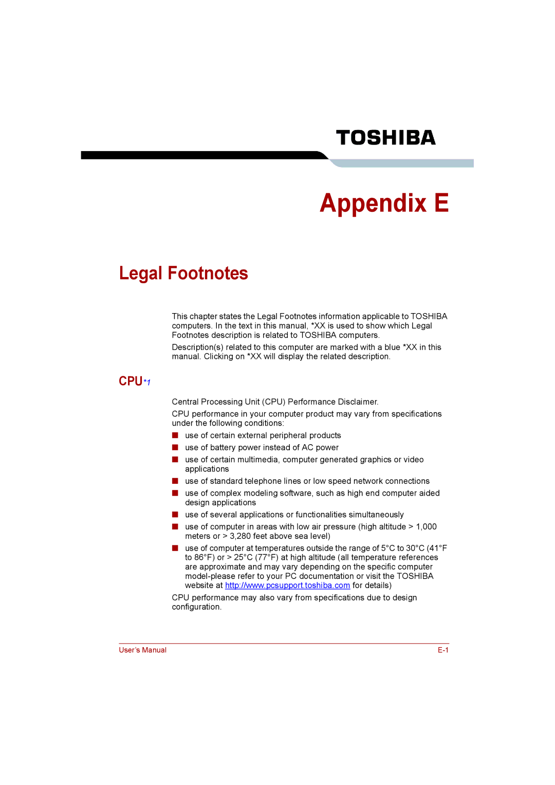 Toshiba C650D user manual Appendix E, Legal Footnotes 