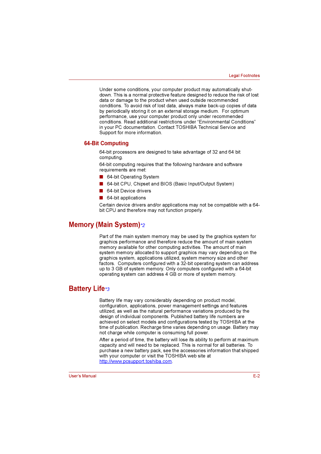 Toshiba C650D user manual Memory Main System*2, Battery Life*3, Bit Computing 