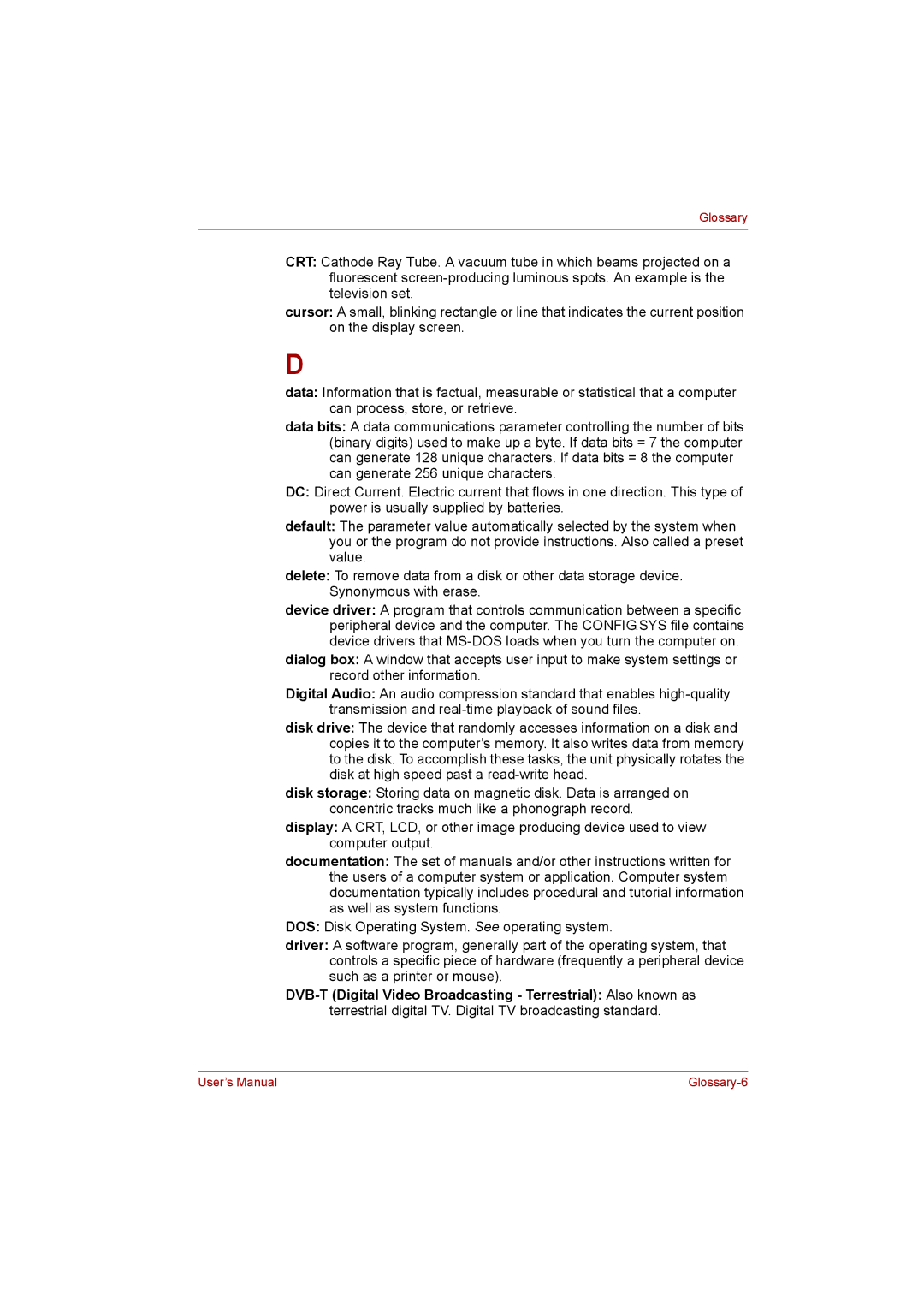 Toshiba C650D user manual Glossary-6 