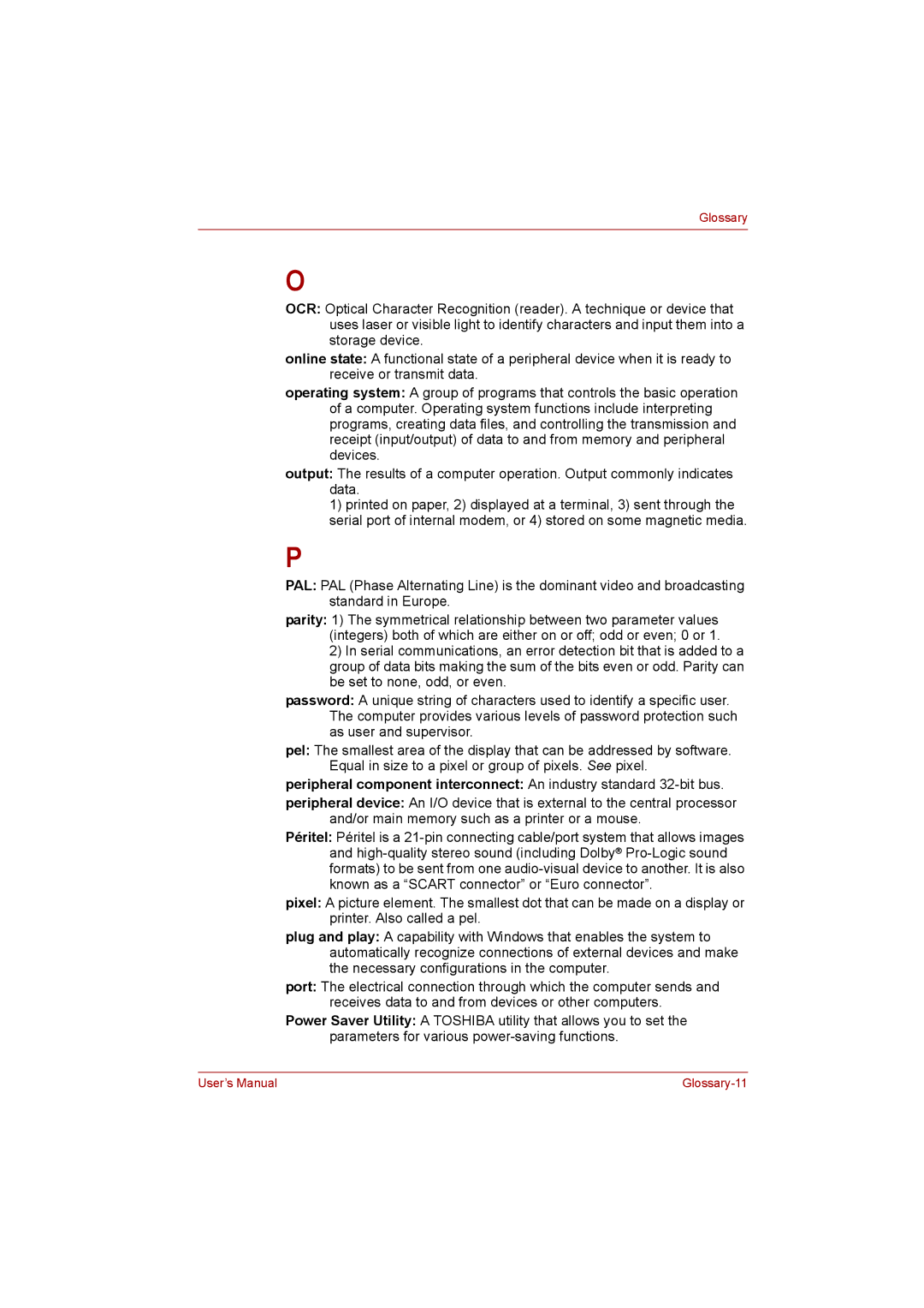 Toshiba C650D user manual Glossary-11 