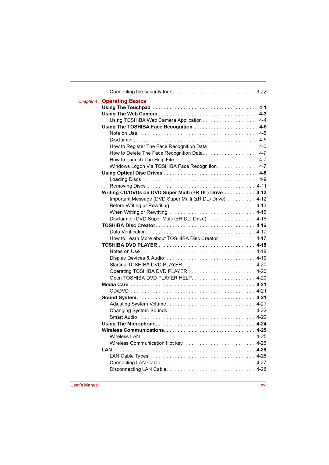 Toshiba C650D user manual Using The Touchpad Using The Web Camera, Sound System 