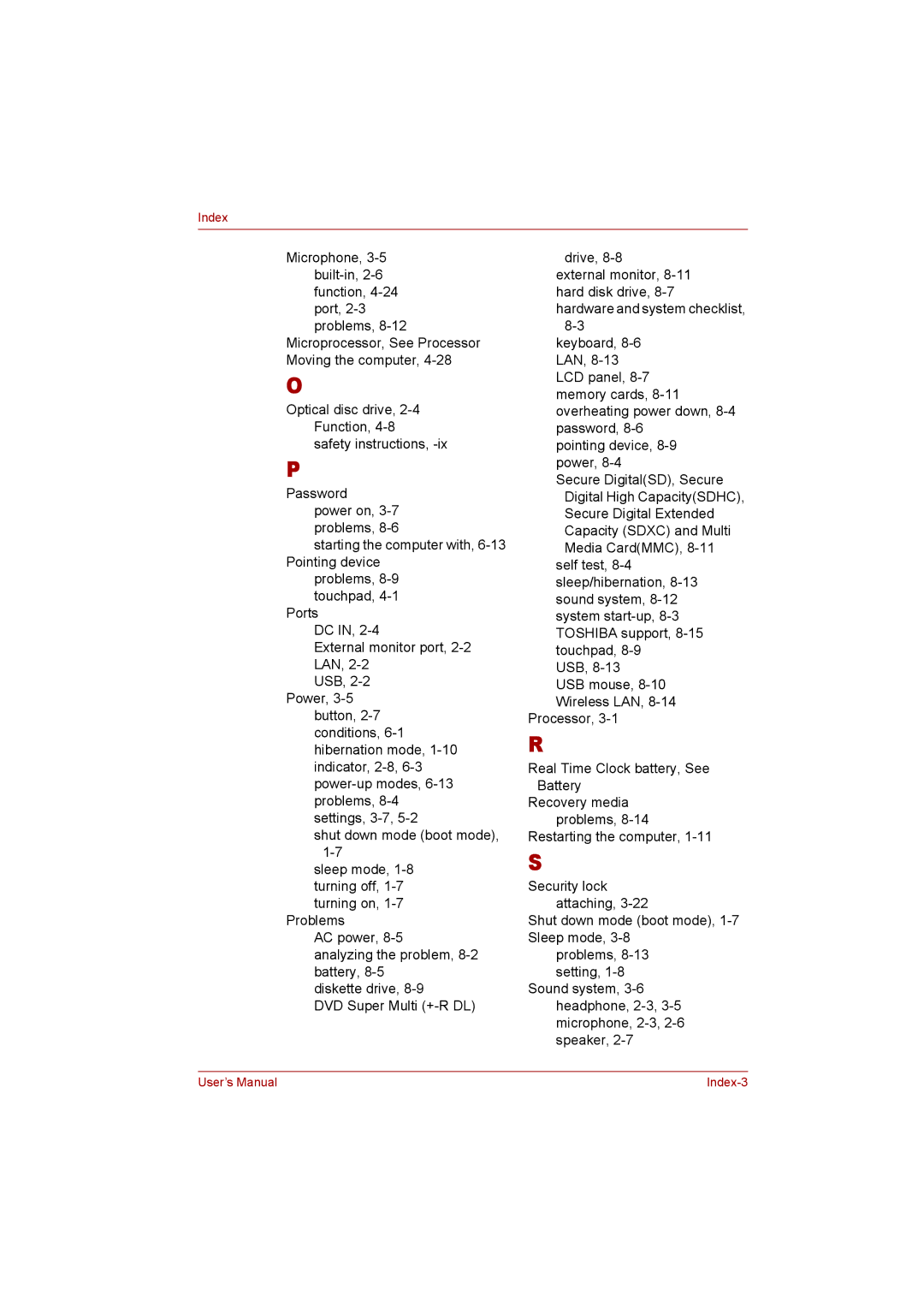 Toshiba C650D user manual User’s Manual Index-3 