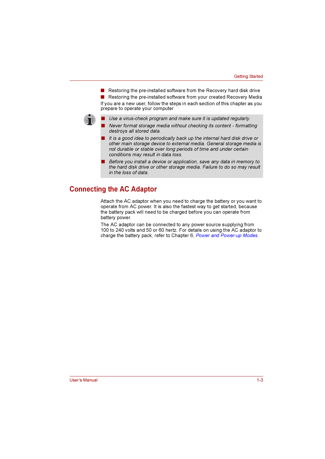 Toshiba C650D user manual Connecting the AC Adaptor 