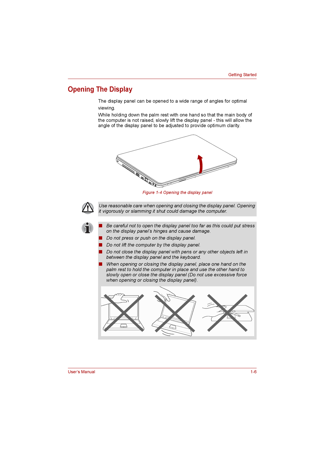 Toshiba C650D user manual Opening The Display, Opening the display panel 