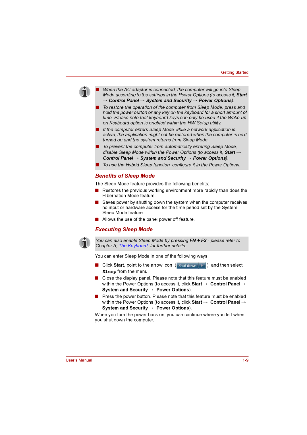 Toshiba C650D user manual Benefits of Sleep Mode 