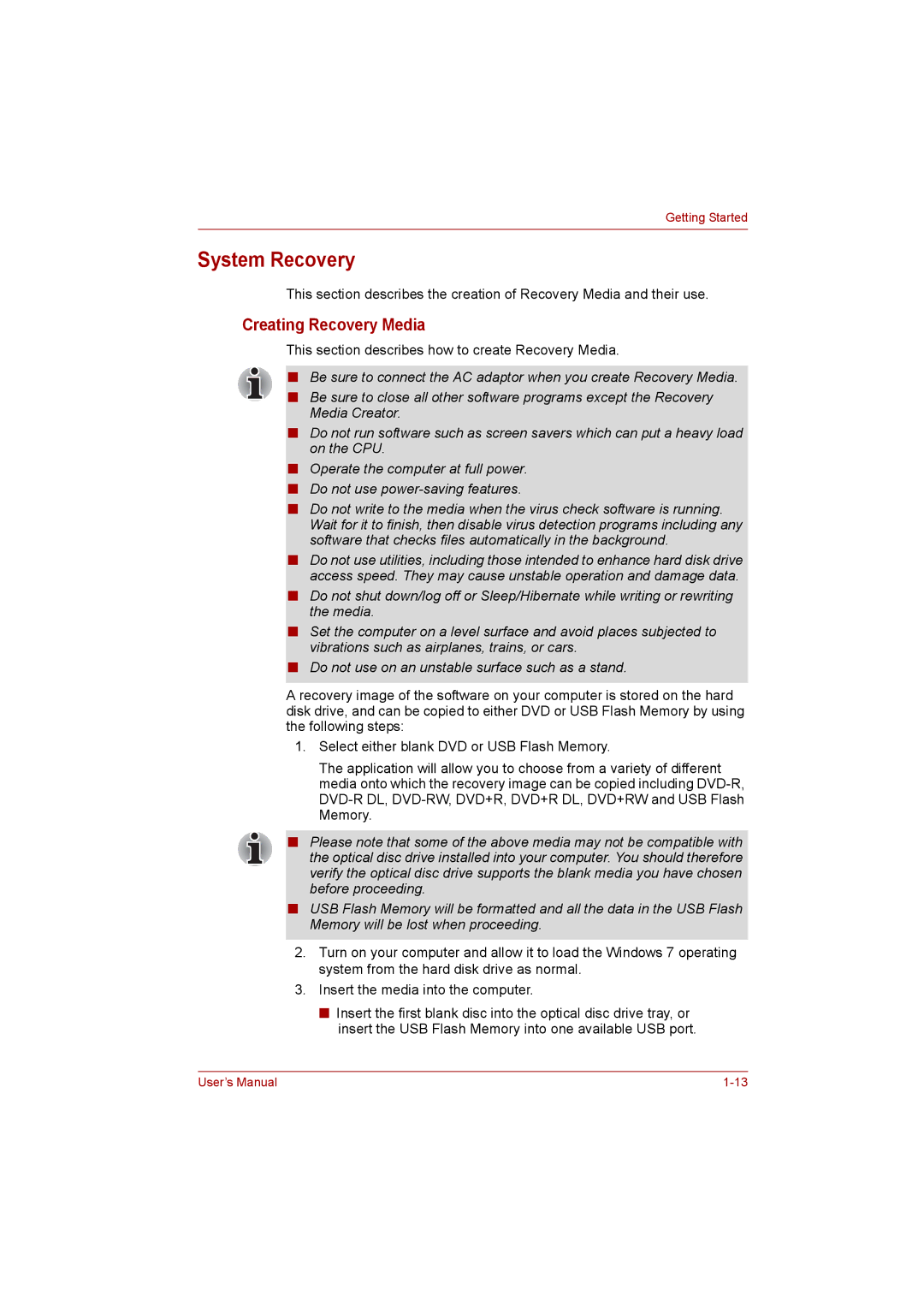 Toshiba C650D user manual System Recovery, Creating Recovery Media 