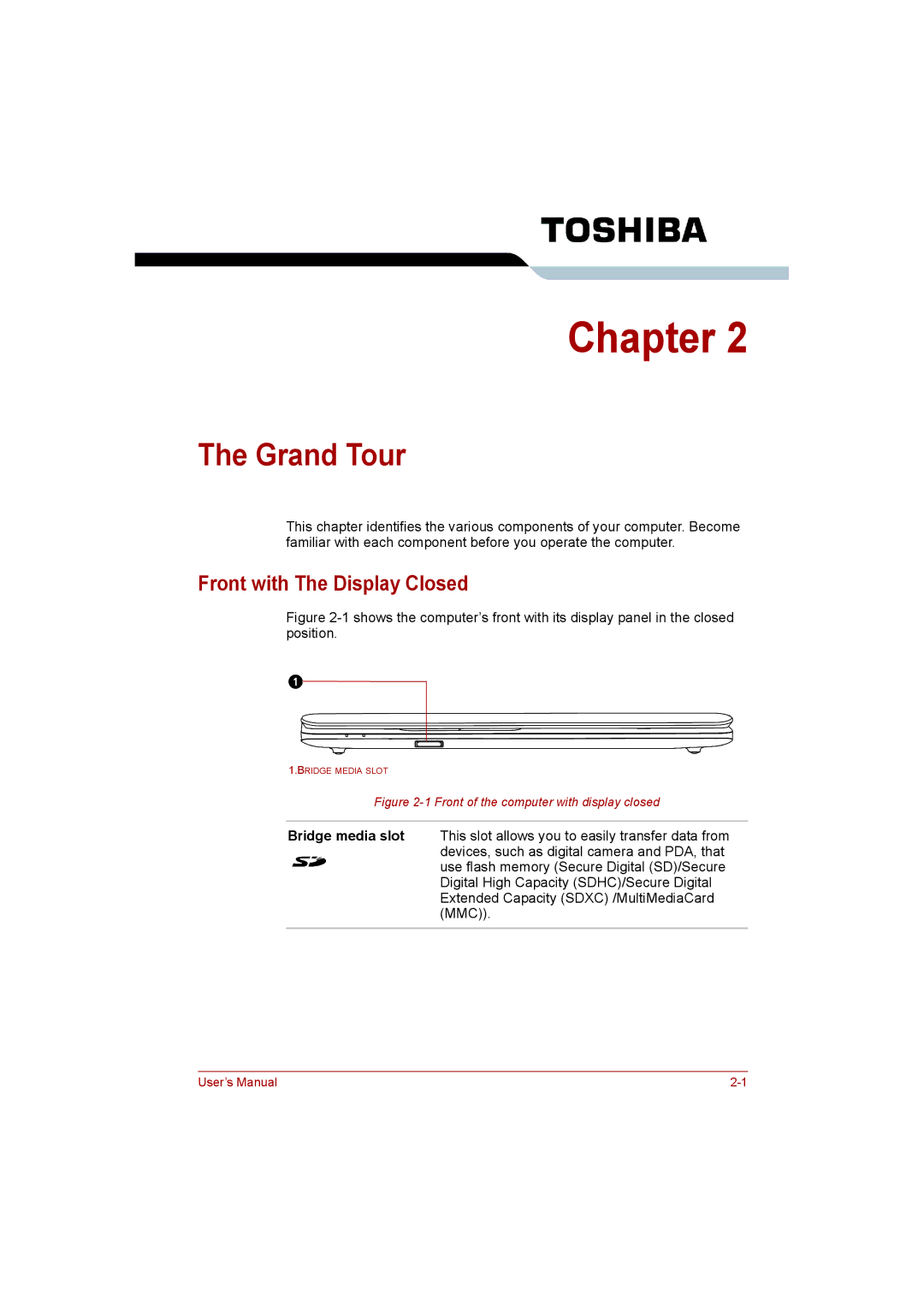 Toshiba C650D user manual Grand Tour, Front with The Display Closed 