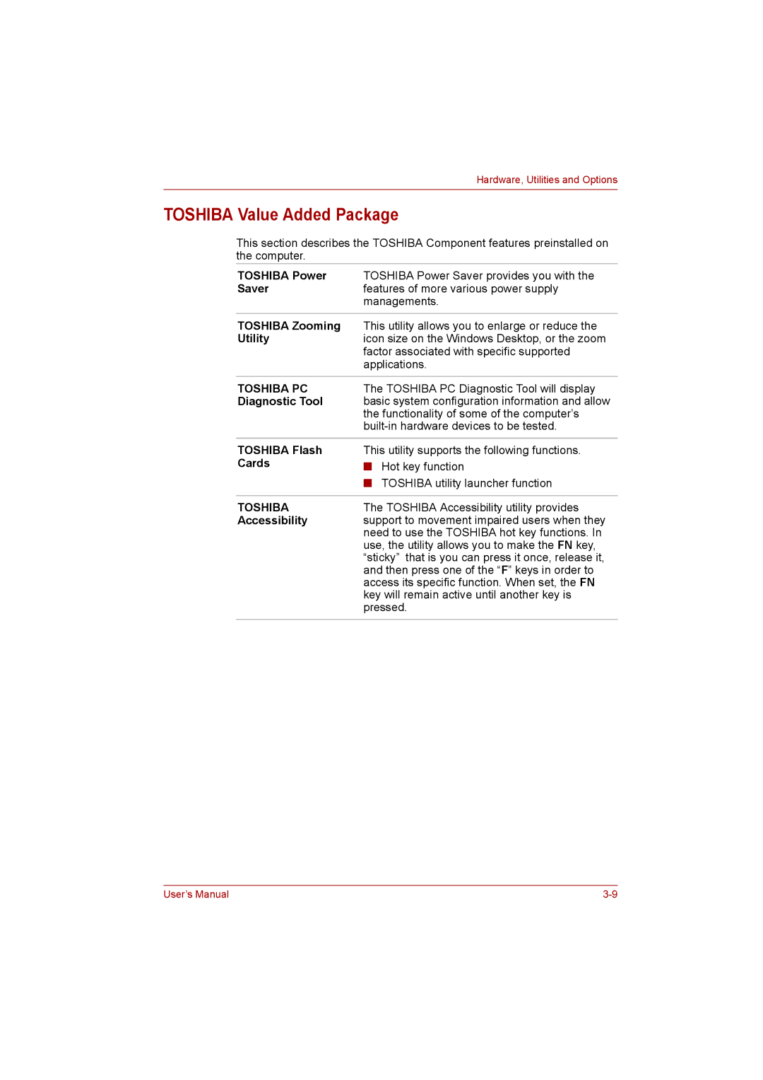 Toshiba C650D user manual Toshiba Value Added Package 