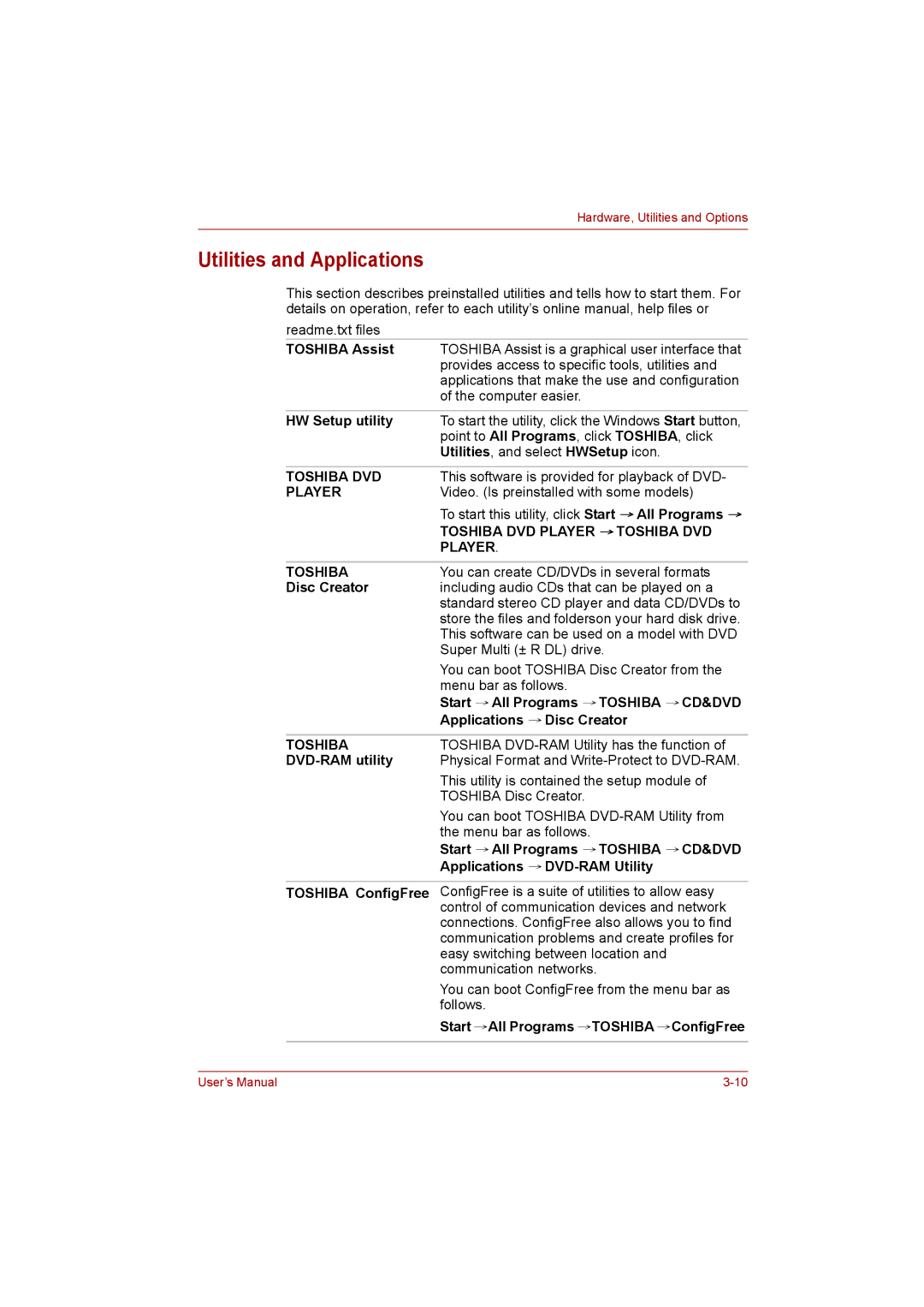 Toshiba C650D user manual Utilities and Applications 