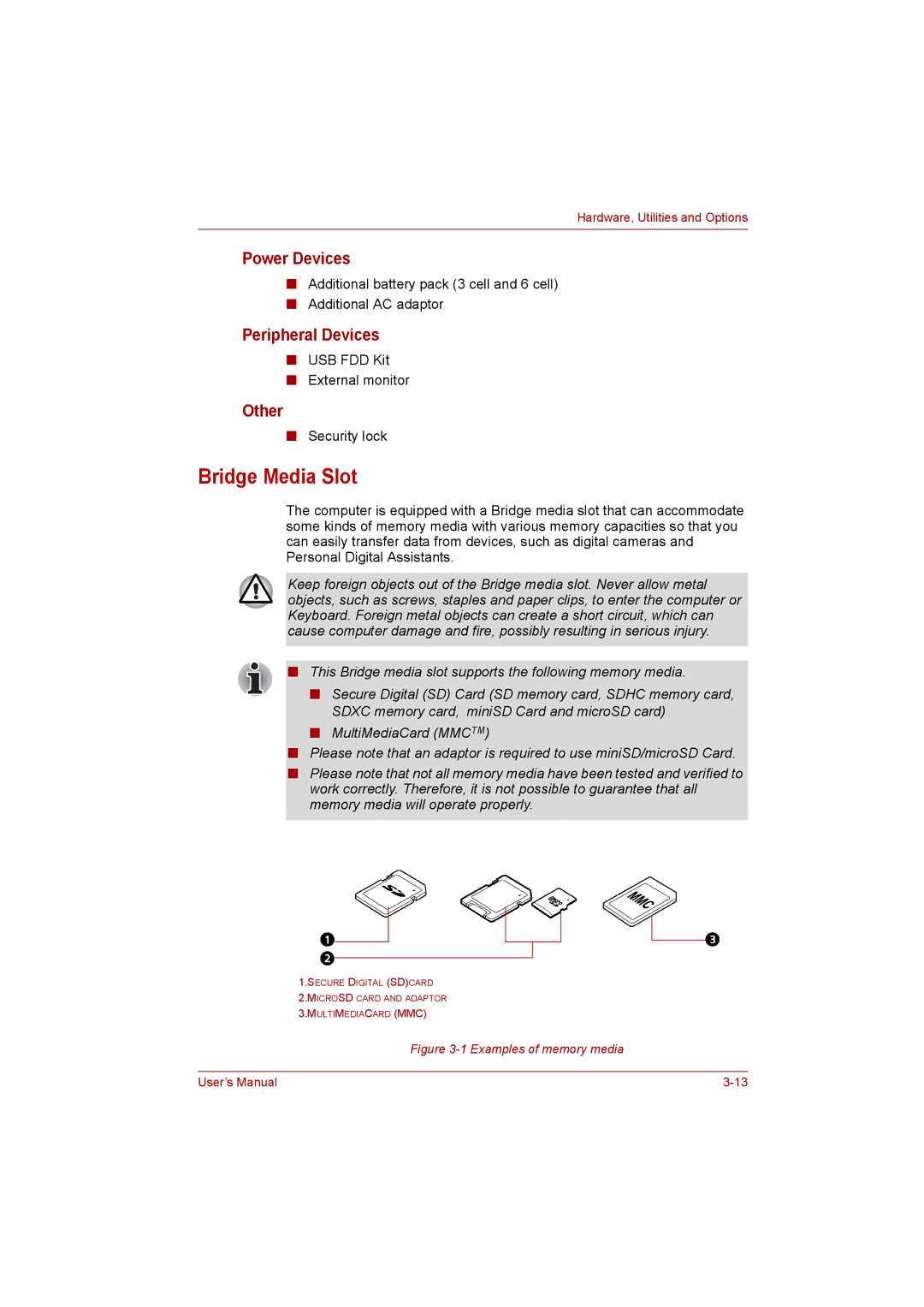 Toshiba C650D user manual Power Devices, Peripheral Devices, Other 