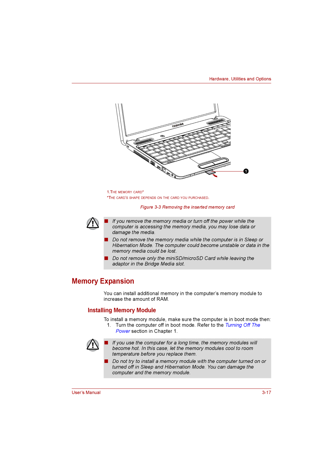 Toshiba C650D user manual Memory Expansion, Installing Memory Module 