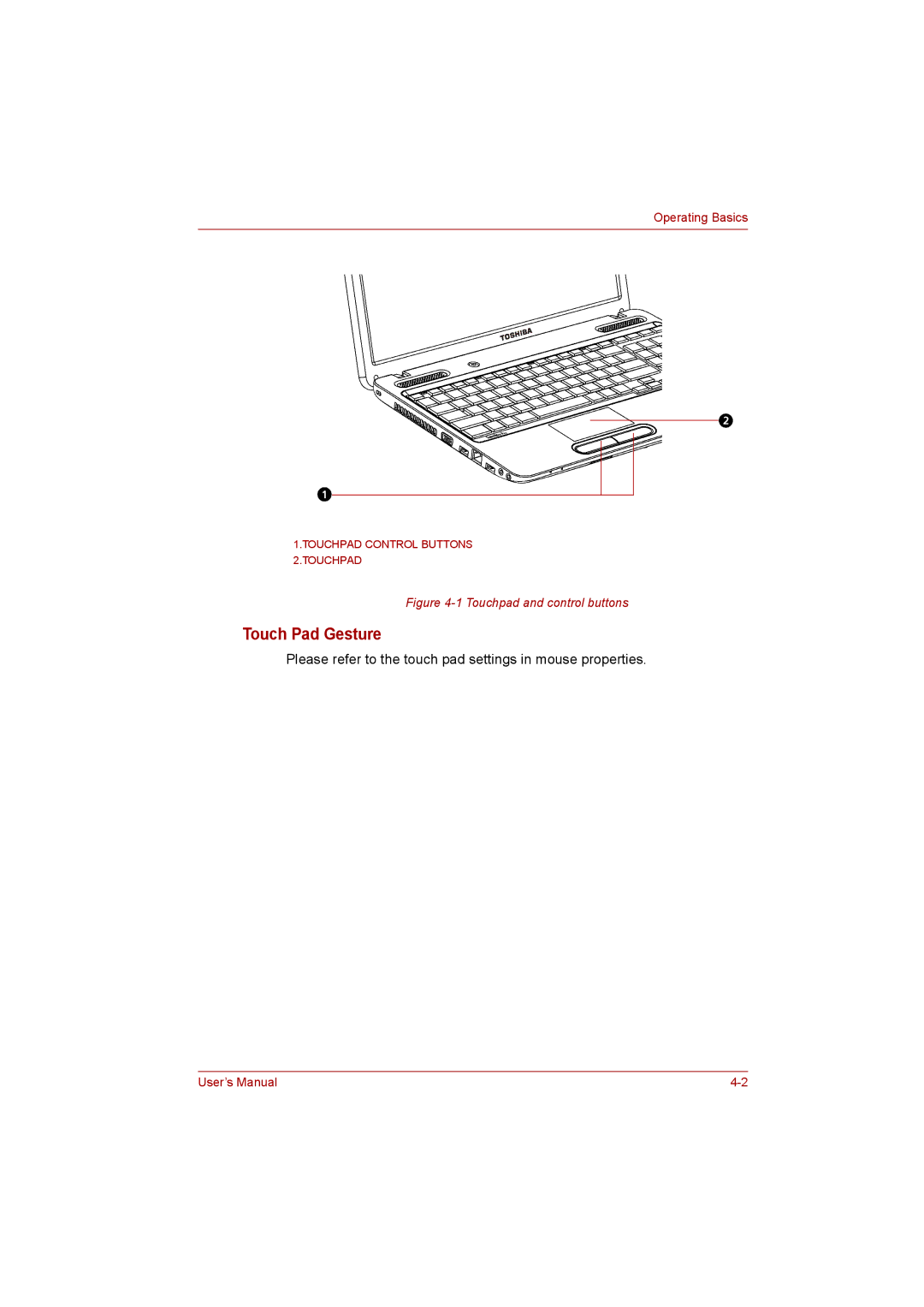 Toshiba C650D user manual Touch Pad Gesture, Touchpad and control buttons 