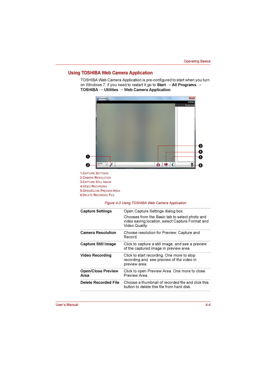 Toshiba C650D user manual Using Toshiba Web Camera Application 