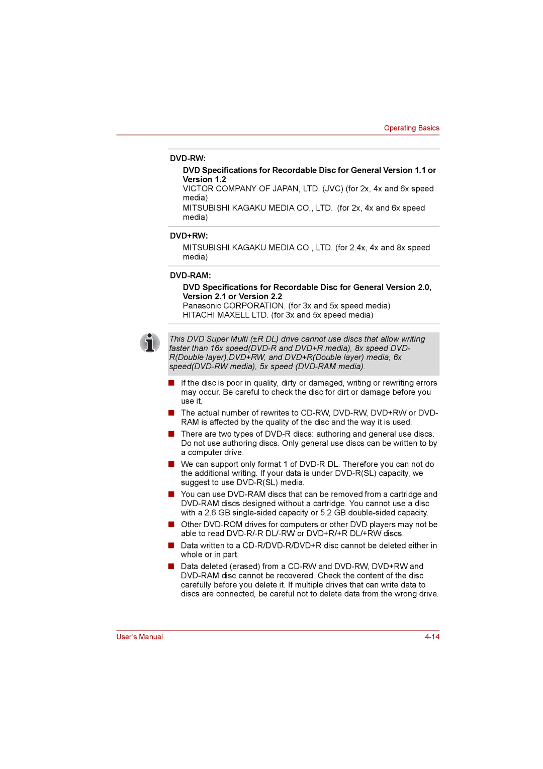 Toshiba C650D user manual Dvd-Rw 