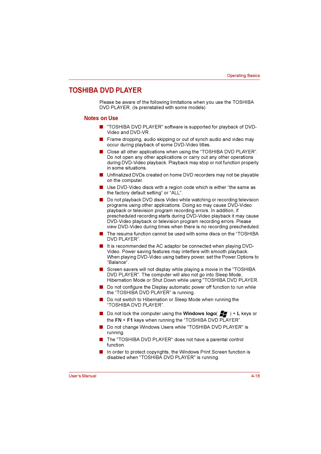 Toshiba C650D user manual Toshiba DVD Player 