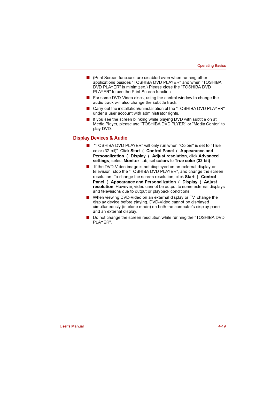 Toshiba C650D user manual Display Devices & Audio 