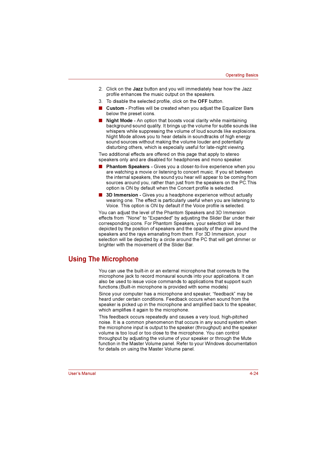 Toshiba C650D user manual Using The Microphone 