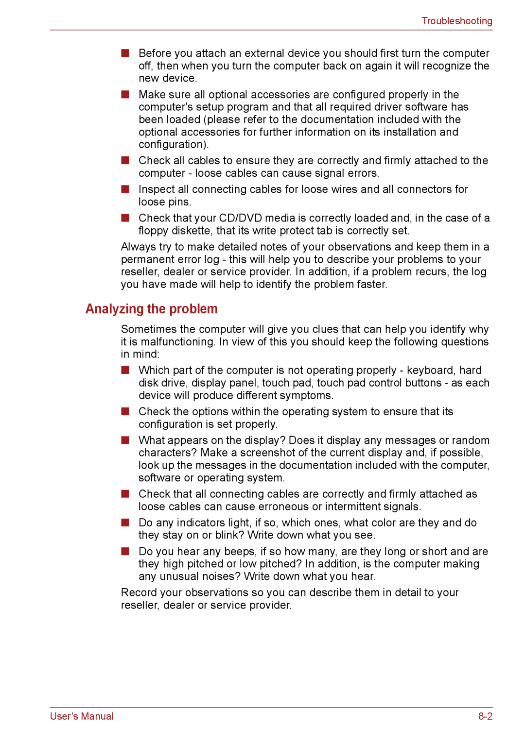 Toshiba C66, C655, C650 user manual Analyzing the problem 