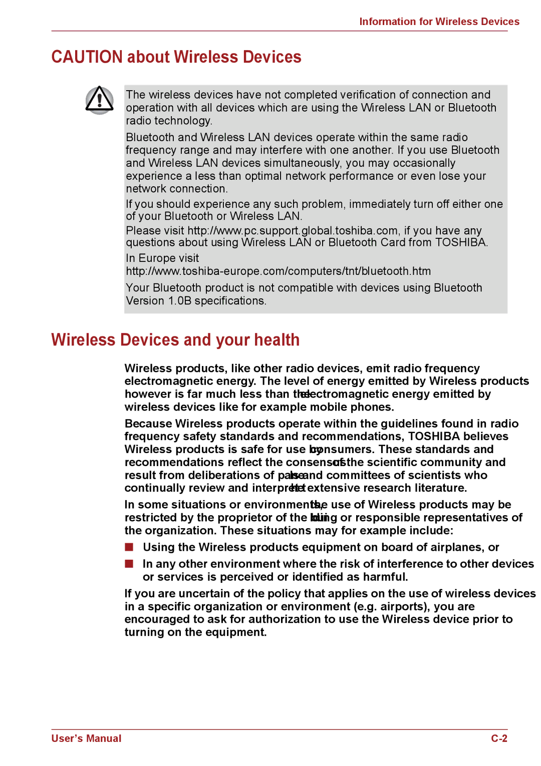 Toshiba C66, C655, C650 user manual Wireless Devices and your health 