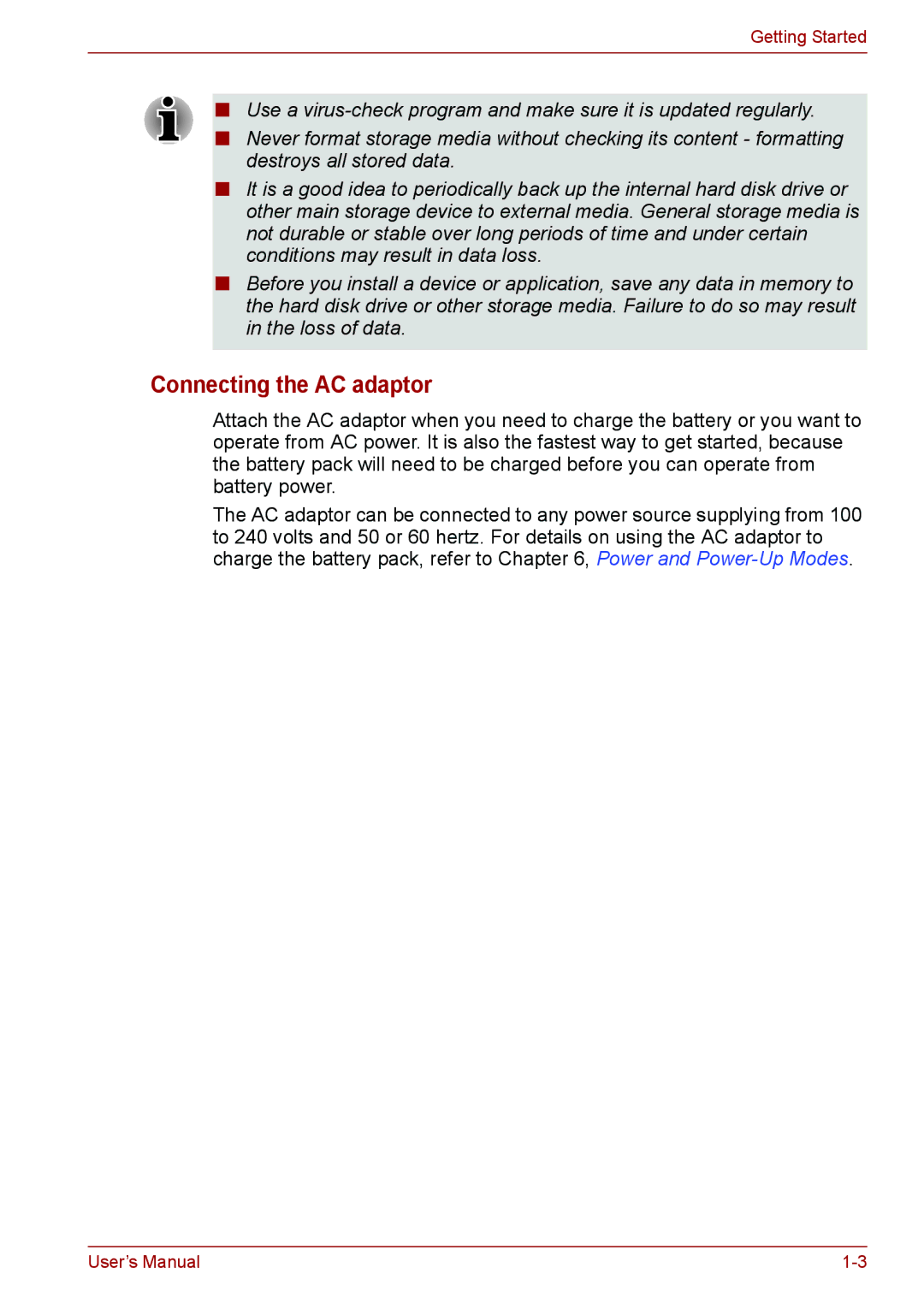 Toshiba C66, C655, C650 user manual Connecting the AC adaptor 