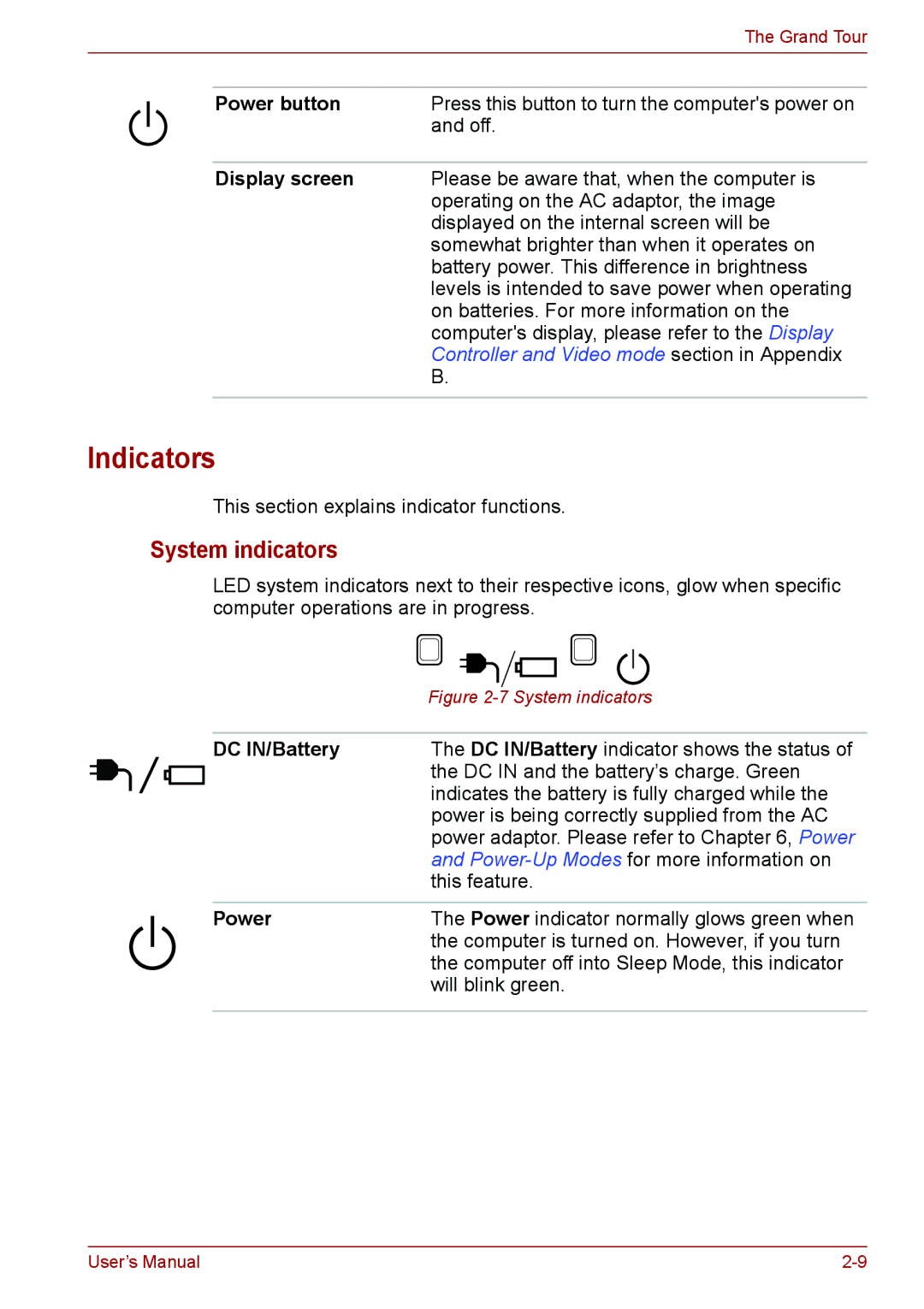 Toshiba C650, C655, C66 user manual Indicators, System indicators 