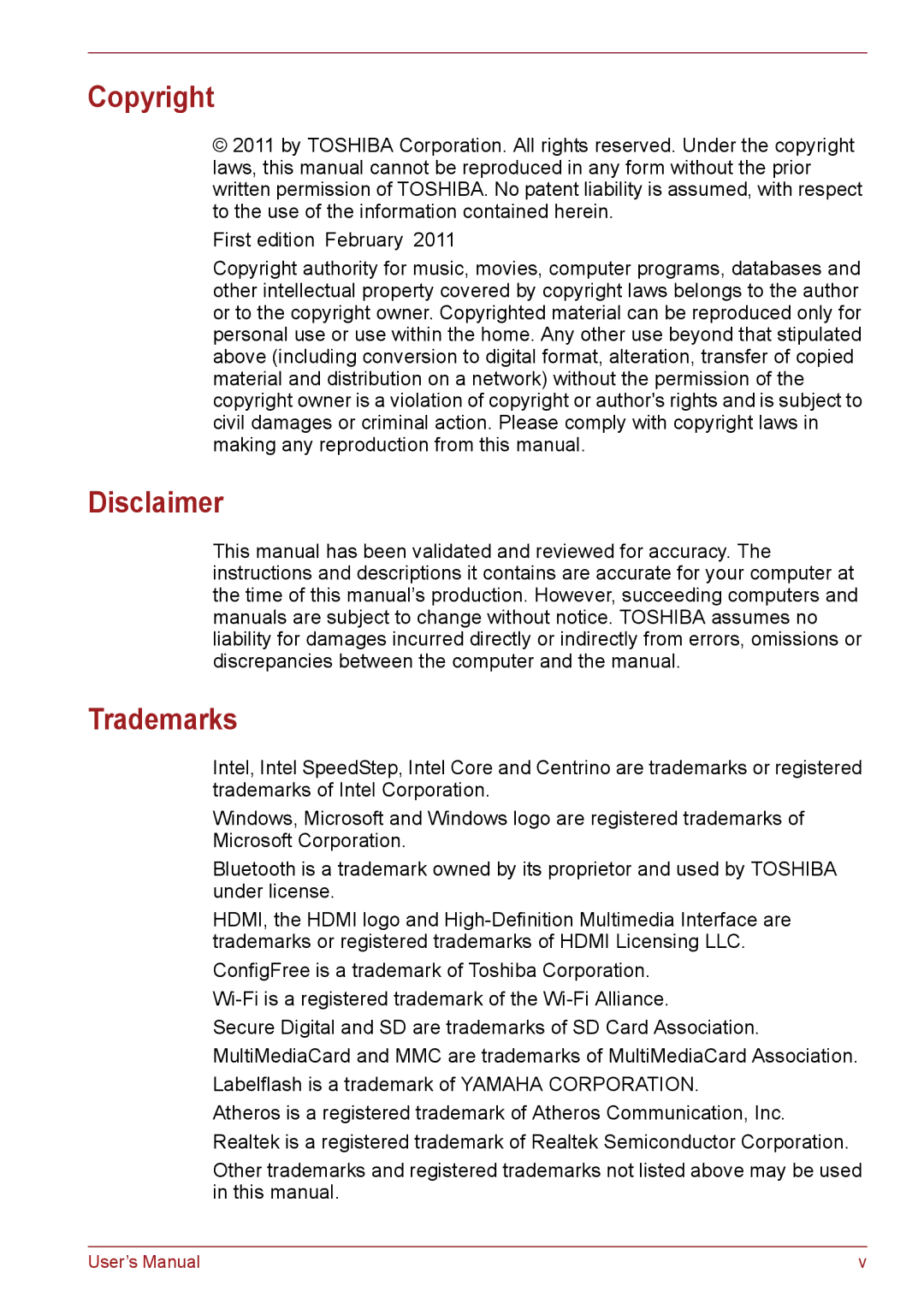 Toshiba C66, C655, C650 user manual Copyright, Disclaimer, Trademarks 