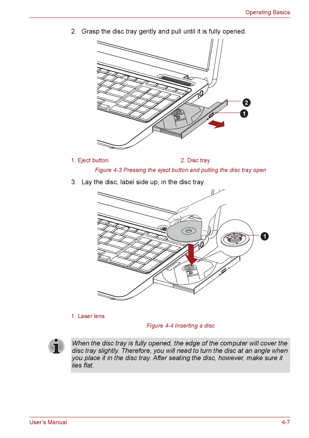 Toshiba C66, C655, C650 user manual Grasp the disc tray gently and pull until it is fully opened 