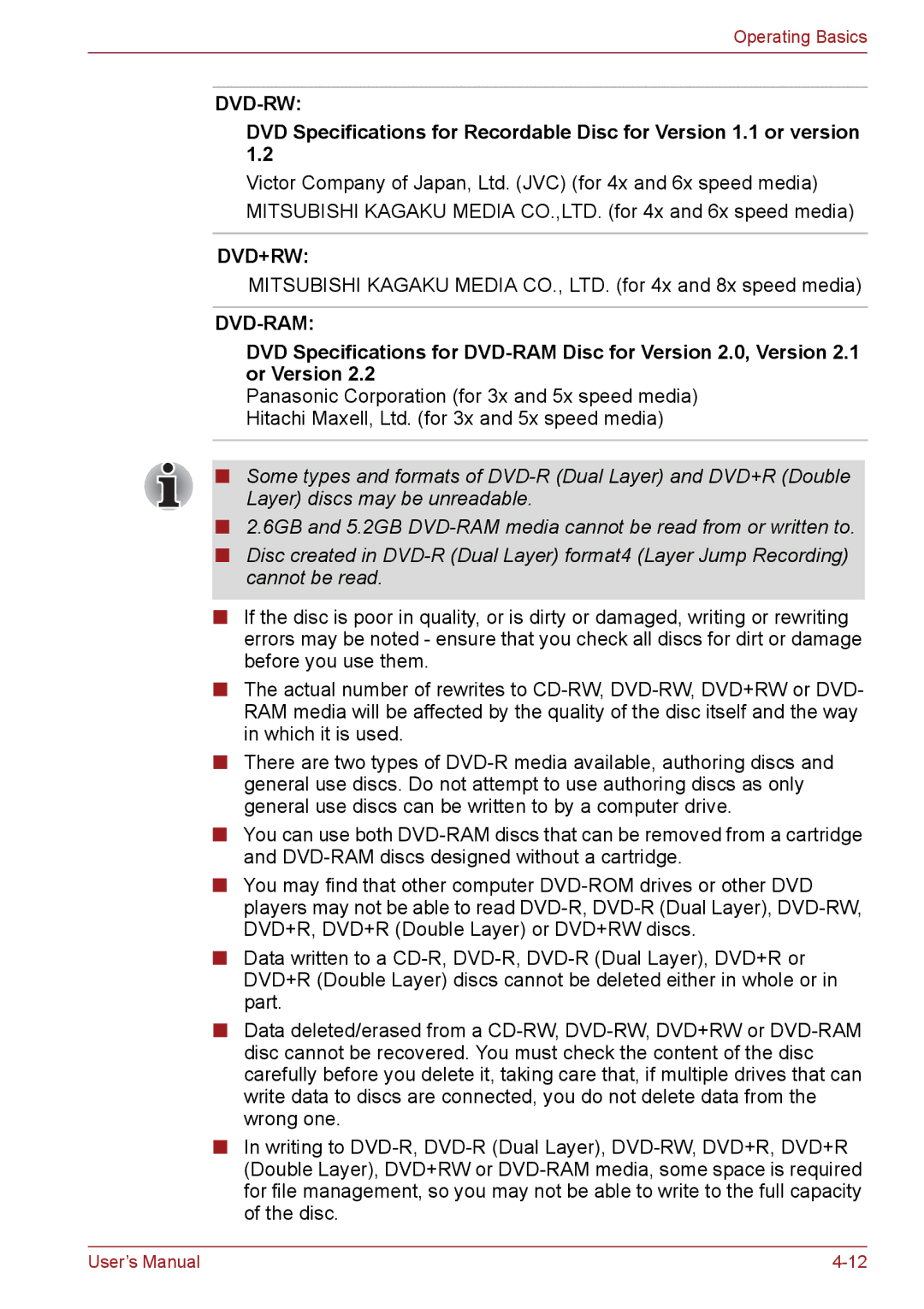 Toshiba C650, C655, C66 user manual Dvd-Rw 