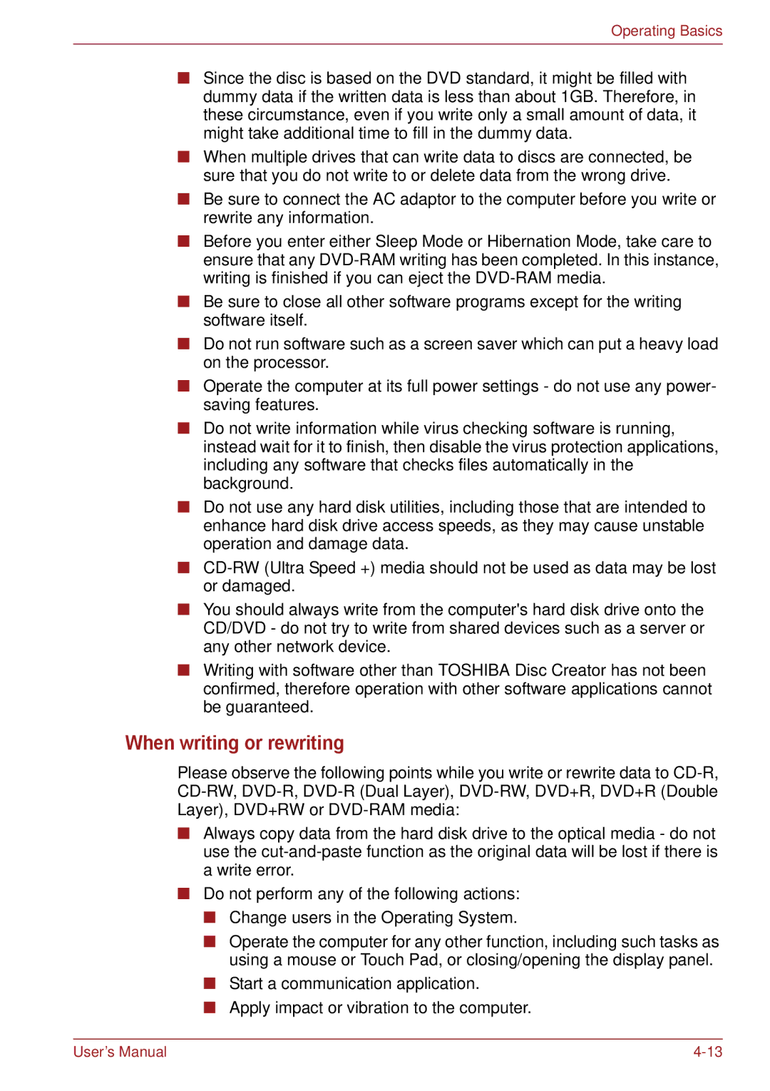 Toshiba C66, C655, C650 user manual When writing or rewriting 