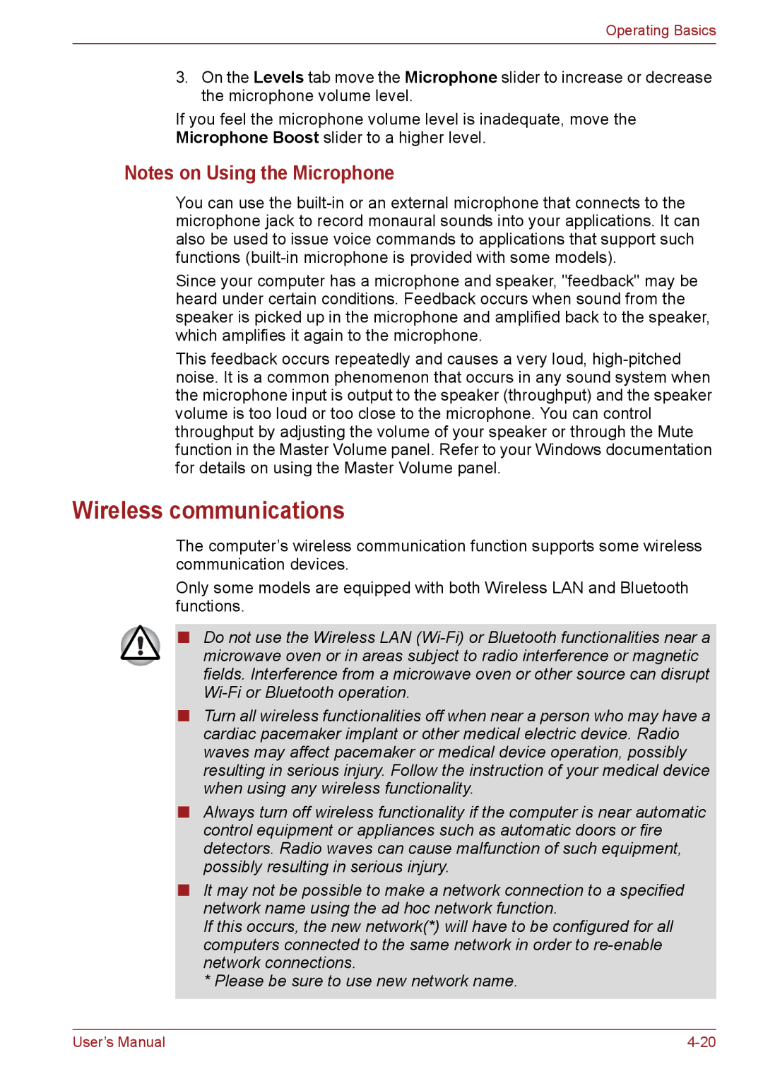 Toshiba C655, C650, C66 user manual Wireless communications 