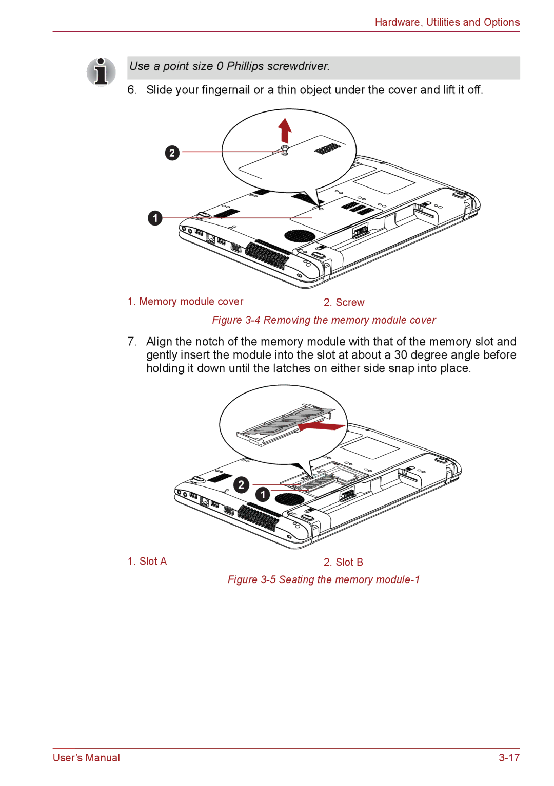 Toshiba C66, C655, C650 user manual Use a point size 0 Phillips screwdriver 