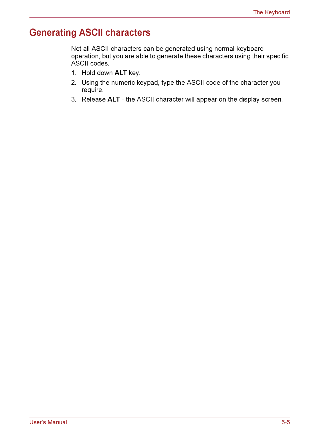 Toshiba C66, C655, C650 user manual Generating Ascii characters 