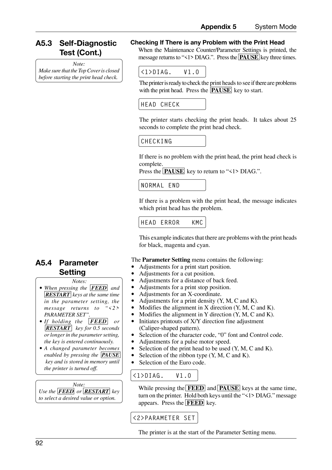 Toshiba CB-416-T3-QQ owner manual A5.4 Parameter Setting, Head Check, Checking, Normal END, Head Error KMC 